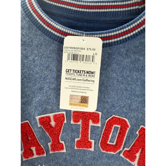 Nascar Daytona Sweatshirt Retro Applique Embroidered Crewneck Blue Soft Large - Picture 5 of 7